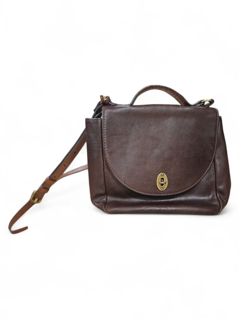 Vintage Fossil Turn Lock Brown Leather Crossbody Satchel Bag—Excellent Condition - Picture 3 of 16